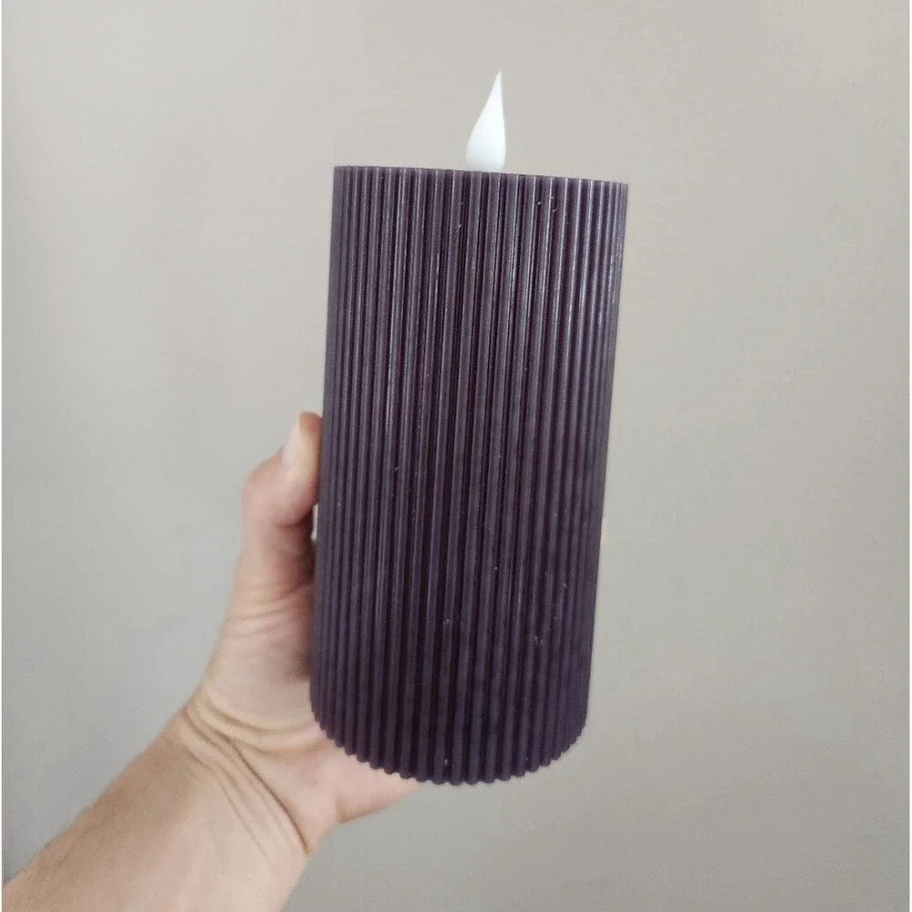 2 Sets Of 3 Flameless Pillar Wax Candle Purple With Remote